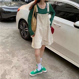 Kukombo Denim Jumpsuits Women's Korean Preppy Style Summer Loose Lavender Jumpsuit Oversize Big Pocket Thin 2022 Woman Jumpsuit Shorts