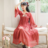 Kukombo French Retro Bow Sweet Embroidered Dress Women 2022 Summer Improved Hanfu Ladies Japanese Square Collar Elegant Gentle Kimono K148