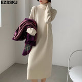 Christmas Gift 2021 Casual autumn winter Pile collar thick maxi weater pullovers dress Women basic loose sweater female turtleneck long dress