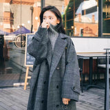 Christmas Gift Woman Long Coat Plaid Striped Woolen Coat Korean Preppy Style Streetwear Commuter 2021 Fashion Winter Warmth Women Thick Coat