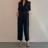 Kukombo 2022 New Spring Summer Woman Sets 2 Piece Ankle-Length Wide Leg Pants High Waist Casual Single Breasted Suit WS1019
