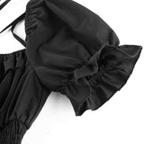 Christmas Gift Dark Academia Goth Black Dress Women 2021 Gothic Puff Sleeve Ruched Mini Dress Vintage Square Collar Bandage Party Robe