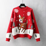 Christmas Gift Sweater new year Christmas snow cartoon cartoon deer top warm commuting red pullover round neck thickened long sleeve sweater
