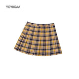 Christmas Gift Women Pleated Skirts Summer High Waist Ladies Dance Mini Skirt Harajuku Preppy Style Female Plaid Skirts Yellow Tennis Skirt