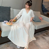 Christmas Gift Nightgowns Women V-neck Summer Loose Pure Color Students Sleepwear Chic Japanese Style White Sweet Girls Casual Lace Half Sleeve