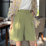 Christmas Gift BGTEEVER Fashion High Waist Women Shorts Casual Half- length Sashes Belted Women Loose Shorts Pockets 2021 Spring Summer