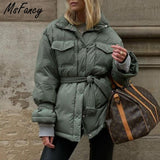 Christmas Gift Msfancy Green Quilted Coat Women Winter Fashion Stand Collar Tunic Bandage Jacket Mujer 2021 Vintage Pockets Warm Parkas Outwear
