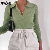 Christmas Gift Aproms Vintage Candy Color V-neck Ribbed Knitted Sweaters Women Long Sleeve Soft Bodycon Pullovers 2021 Spring Stretch Jumpers
