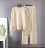 Christmas Gift Hirsionsan Basic Two Piece Knitted Loose Pants and O Neck Sweater Women 2021 Autumn Winter Warm Sets Female Tracksuits Pullovers