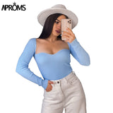 Christmas Gift Aproms Sexy Square Neck Ribbed Knitted Sweater Women Casual Long Sleeve High Stretch Pullovers Streetwear White Soft Basic Top