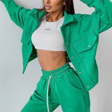 Kukombo  Women Casual Two Piece Sets Autumn Winter Fashion Female Warm Suits Turn-Down Collar Jacket And Drawstring Trouser Tracksuits