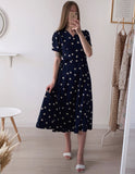 Christmas Gift Green New Flower Print Summer Dress Evening Long Vintage Dresses Oversize Short Sleeve Beach Women Dress Robe Vestido Prom