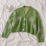 Christmas Gift Harajuku Girls Sweet Green Flower Cropped Cardigan Women Oversized Batwing Sleeve Sweater Knitwear Autumn Winter Warm Knit Coats