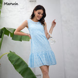 Christmas Gift Marwin Long Simple Casual Solid Pure Cotton Sleeveless Holiday Style High Waist Fashion Knee-Length Summer Dresses NEW Vestidos