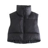 Kukombo 2021 Women Fashion Brown Cropped Vest Coat Female Stand Collar Zipper Waistcoat Ladies Casual Outerwear