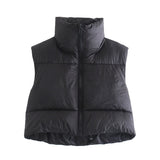 Christmas Gift 2021 Women Fashion Brown Cropped Vest Coat Female Stand Collar Zipper Waistcoat Ladies Casual Outerwear