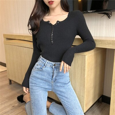 Christmas Gift Yiyiyouni Autumn Winter Basic Ribbed Knitted Sweaters Women Slim Long Sleeve Pullovers Female Casual Knitted Jumper Tops 2021