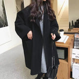 Christmas Gift Woman Long Coat Korean Preppy Style Long Loose Oversized Coat Solid Color Lapel Show Thin Black 2021 Autumn Women Thin Coat