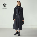 Christmas Gift FANSILANEN Double Breasted 100% Wool Coat Women Elegant Cashmere Long Winter Coat Female Oversized Vitnage Blend Jacket Overcoat
