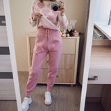 Christmas Gift Fashion Sweet Lovely Beaded Ageing Hoodie with Sleeves + High Waist Double Pocket Lace-up Pants Women's Knitted Two-Piece Set