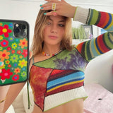 Kukombo Patchwork Asymmetrical T Shirt Women Ribbed Long Sleeve Knitted Crop Tops 2022 Fashion Casual Streetwear Harajuku Ladies