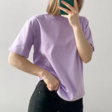 Christmas Gift Hirsionsan Basic Cotton T Shirt Women Summer New Oversized Solid Tees 7 Color Casual Loose Tshirt Korean O Neck Female Tops