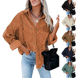 Christmas Gift Autumn Winter New Women Solid Color Lapel Coat Women's Corduroy Long-sleeved Buttoned Shirt Vintage Fashion Oversized Jacket Top