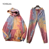 Christmas Gift Tie Dye Autumn Winter 2 Piece Set Women Hoodies Pants Printed Sportswear Suits Thicken Warm Ladies Girls Hoodie Sets Tracksuits