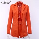 Nadafair Blazer Femme 2021 Women 2 Piece Set Autumn Winter Cardigan Blazer And Shorts with Belt Elegant Office Casual Blazer Set