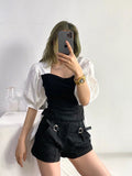 Kukombo Sweet Gentle Lace-Up Tops Summer Square Collar Lady Elegance Shirts Plus New OL Streetwear Blouses