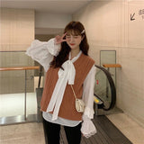 Kukombo Back to school outfit Elegant Lace Up Bow Collar Solid Blouse Women Lace Patchwork Flare Long Sleeve Loose Blusas Ol Shirt Spring New