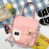 Kukombo Fashion Bear Doll Bag Canvas Women's Bag New 2022 Large Capacity Cute Bear Student Single Shoulder Bag Woman Tote Bag