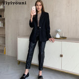 Christmas Gift Yiyiyouni Autumn Winter High Waist Fleece PU Leather Pants Women Casual Faux Leather Trouser Women Pockets Straight Pants Female