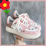 Kukombo Casual Sneaker Women's Lolita Shoes Pink Platform Sports Cute Girl Vulcanize Female Tennis Trainers Fashion Graffiti