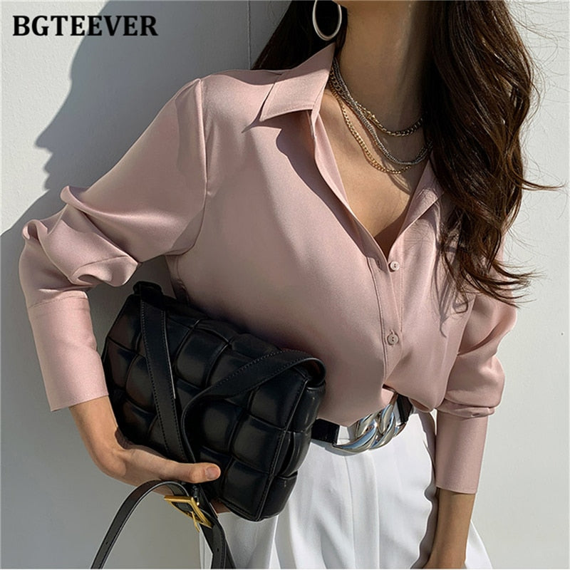Christmas Gift BGTEEVER Chic Turn-down Collar Scarf  Women Shirts 2021 Spring Summer Ladies Single-breasted Blouses Tops Elegant Female Tops