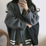 Christmas Gift Korean knitted sweater women's lazy college style loose sleeve women's long sleeve V-neck button large jacket autumn and winter