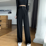 Kukombo High Waisted Pants Women Simple Chic Fashion Ladies Tender Elegant All-Match Wide Leg Trousers Leisure Clothes Female Ulzzang