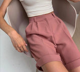 Christmas Gift Hirsionsan High Waist Shorts Women 2022 New Summer Casual Elegant Soft Pants with Sashes Loose Shorts with Pockets for Ladies