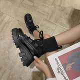 Kukombo Women's New Autumn Platform White Black Martin Boots Short Sock British Style All-match Thick Heel Rubber Chunky Heels