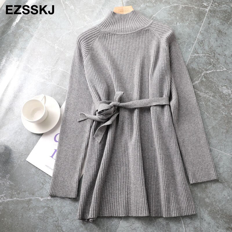 Christmas Gift thick warm chic oversize Sweater Pullover Women  winter autumn Female 2021 sweater loose long sleeve casual sweater with sash