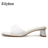 Christmas Gift Eilyken Summer Women Slippers Slides Open Toe Low High heels Shoes Sandal Female Leisure Beach Green White Flip Flops size 41 42