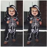 Halloween Kukombo Halloween Skeleton Cosplay Costumes For Newborn Baby Hooded Romper Jumpsuit Novelty Scary Skull 3D Print Boys Gothic Bodysuit