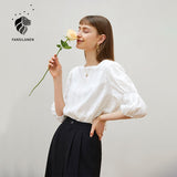 Christmas Gift FANSILANEN Office Lady Square Neck Shirt Women's Summer Thin French Chic Top Design Niche 100% Cotton White Shirt Women Blouses