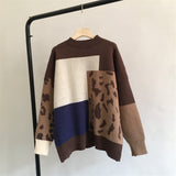 Christmas Gift Hirsionsan Leopard Patchwork Cashmere Sweater Women Loose Casual Knitted Pullovers Autumn Soft Knitwear Female Retro Jumper