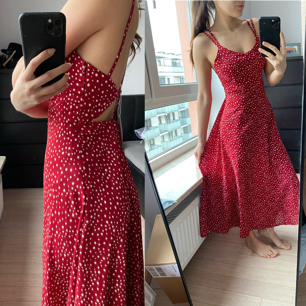 Christmas Gift Marwin New-Coming Spring Summer Holiday Dress Cross Spaghetti Strap Open Back Dot Beach Style Ankle-Length Women Dresses