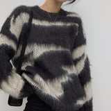 Kukombo Autumn Winter 2023 Woman Sweaters Vintage Fashion Streetwear Pullovers Long Sleeve O-Neck Knitted Loose Long Jumpers