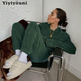 Christmas Gift Yiyiyouni Autumn Winter Corduroy Tracksuits 2 Pieces Pants Sets Women Velvet Oversized Pullovers and Sweatpants Female Outfits
