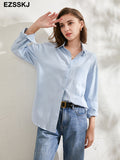 Christmas Gift EZSSKJ 2021 new chic casual loose cotton blouse shirt women solid color oversize long blouse shirt  Women