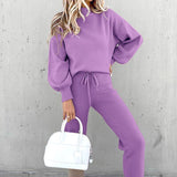 Kukombo Casual Solid Sweatshirt Suit Women Autumn Turtleneck Pullover and Pencil Pants Winter Plus Size Female Tracksuit 2 Piece Sets-1