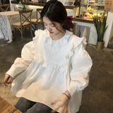 Kukombo Blouses Women French Vintage Peter Pan Collar Design Tender Japanese Style Full Sleeve Edible Tree Fungus Girlish Fashion Spring